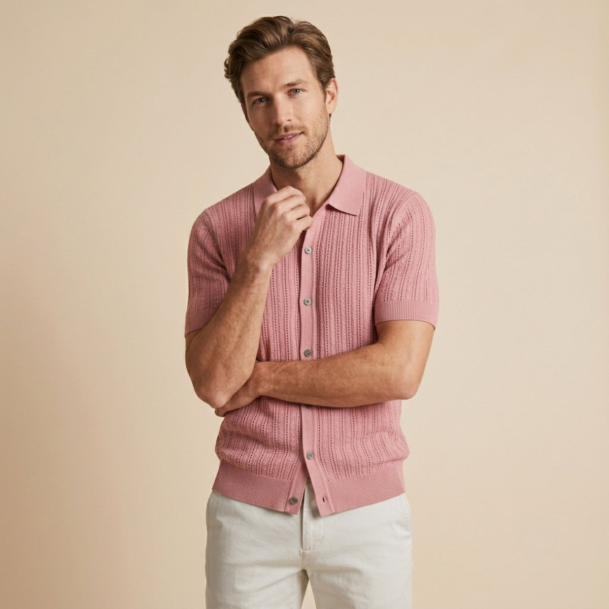 The Trapani Men’s Casual Knit Button Down Polo Shirt