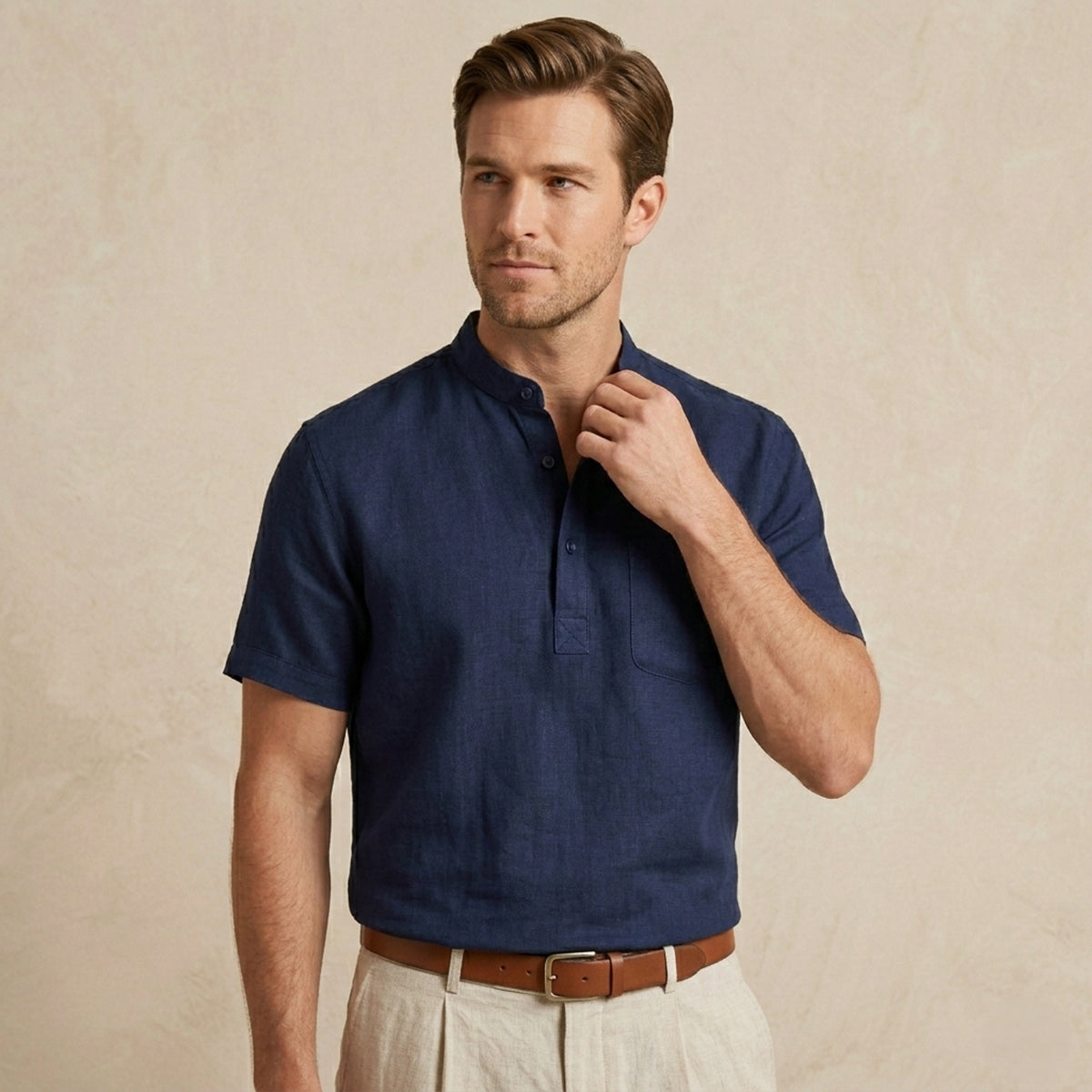 The Willowmeadow Men’s Breathable Cotton Linen Henley T Shirt