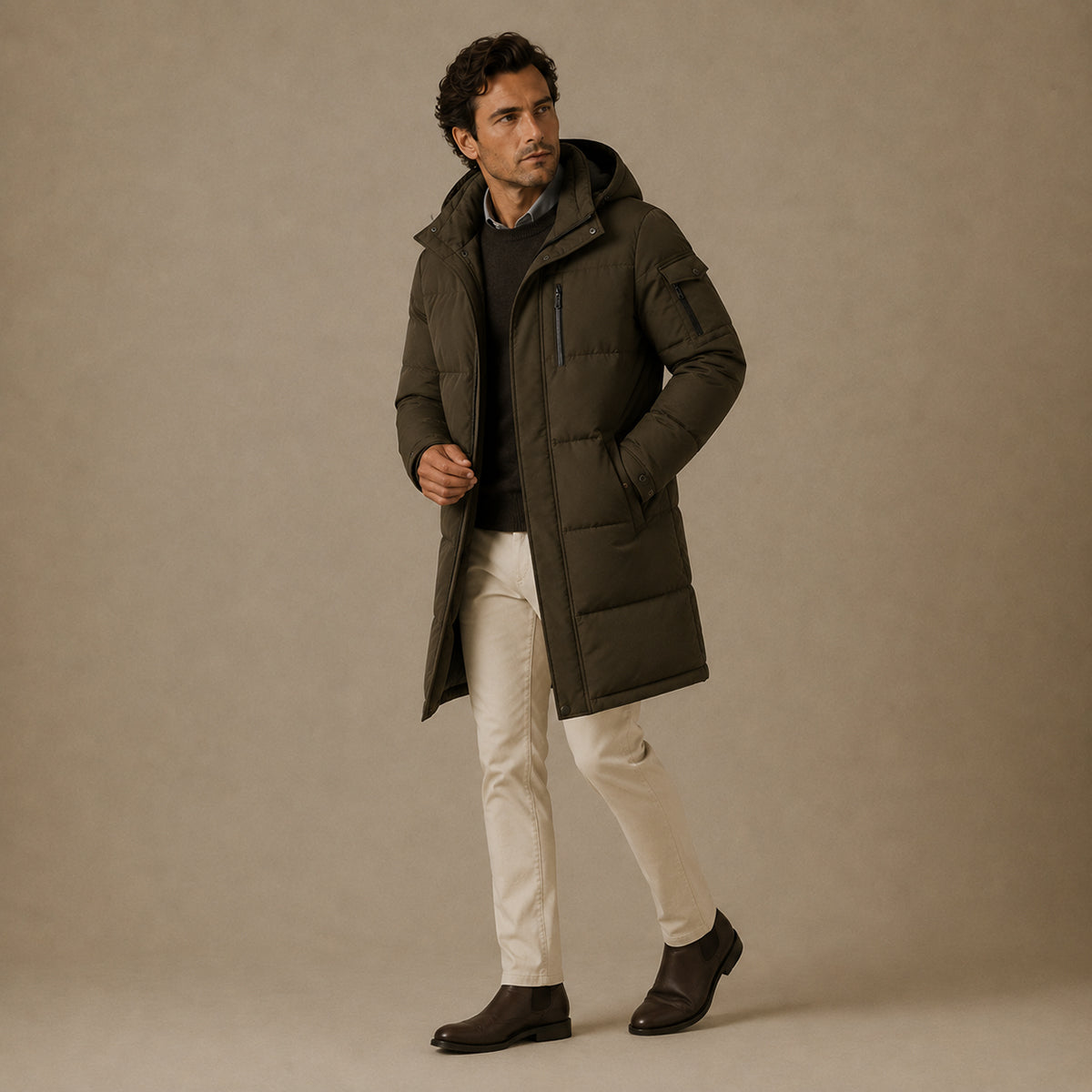 The Woking Men’s Thermal Longline Black Puffer Coat with Hood