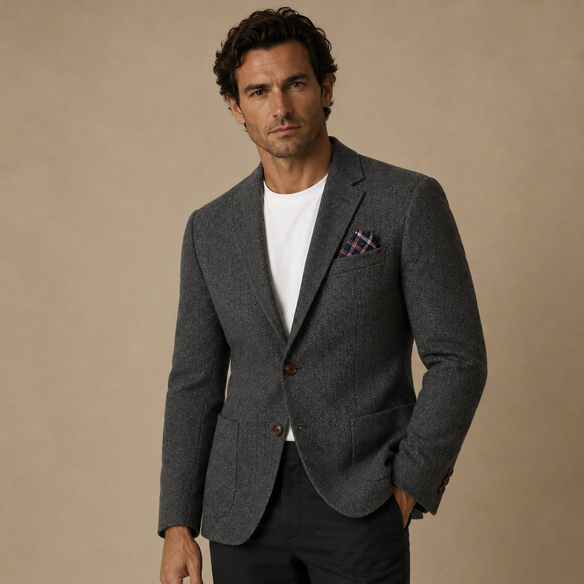 The Domaso Men’s Business Herringbone Single Breasted Wool Tweed Blazer