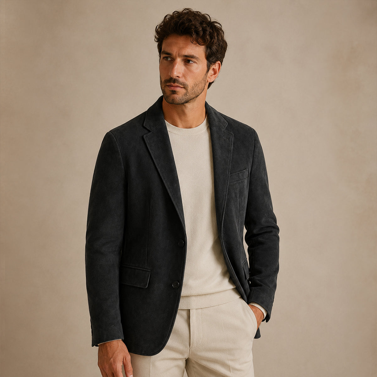 The Policoro Men’s Single Breasted Suede Blazer with Notched Lapel - Wedding Guest