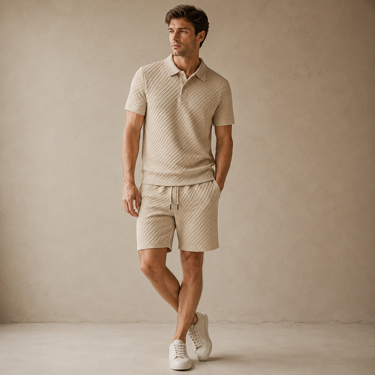 The Surrey Men’s Summer Jacquard Polo & Shorts Set | Lightweight Beach Outfit