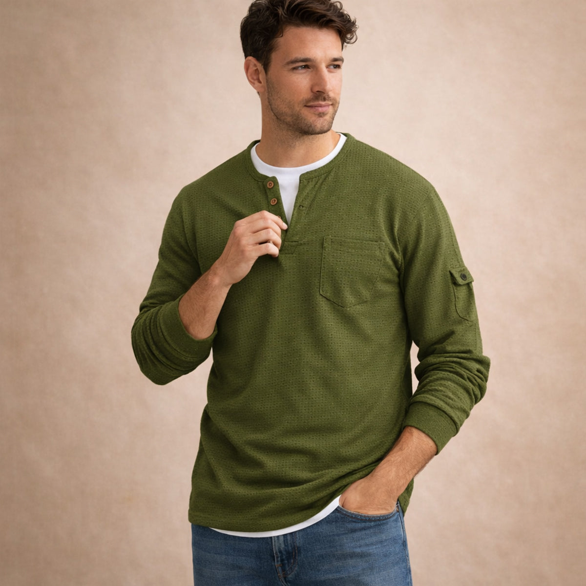 The Cedarbrook Creek Men’s Waffle Henley Buttop Up Causal T Shirt