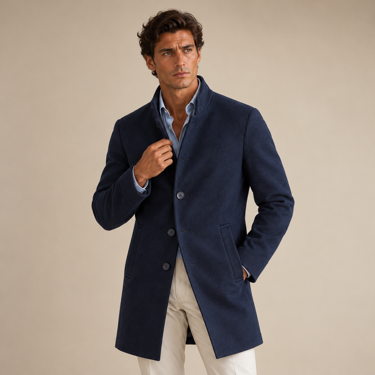 The Monarch Men’s Single Breasted Stand Collar Overcoat