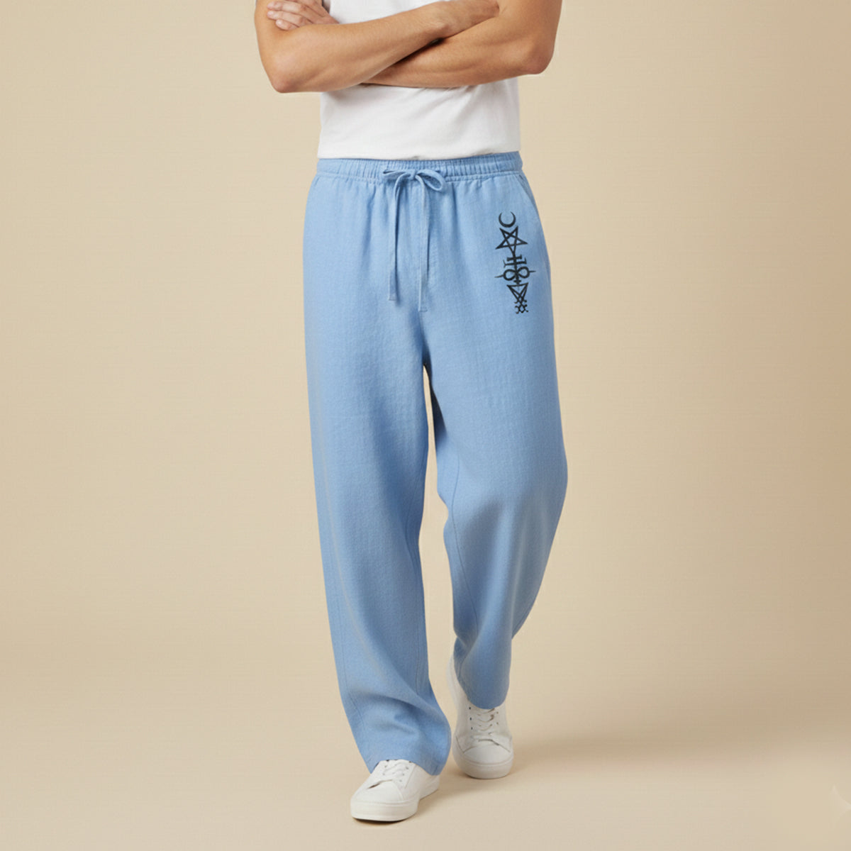 The Maplehill Men’s Casual Relaxed Fit Linen Wide Leg Drawstring Pants