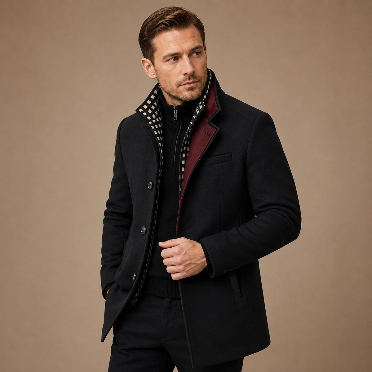 The Blenheim Men's Smart Casual Wool Trench Coat with Stand Collar
