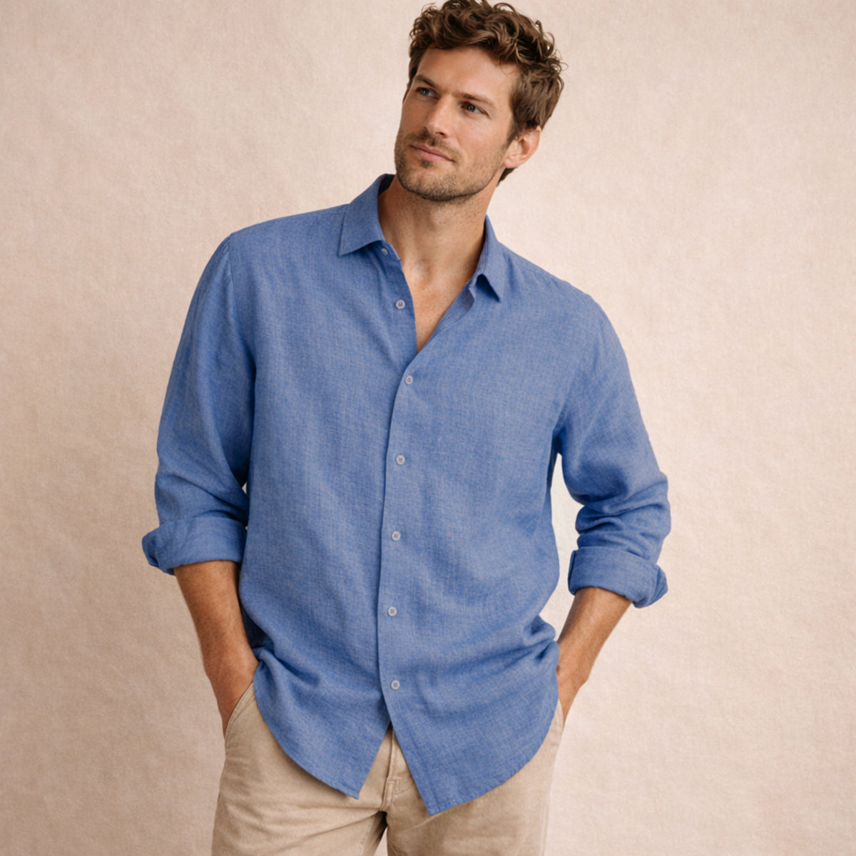 The Meadowfall Men’s Casual Loose Fit Linen Button Up Shirt