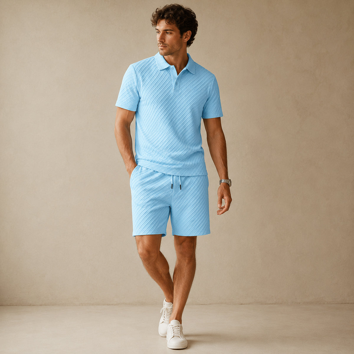 The Surrey Men’s Summer Jacquard Polo & Shorts Set | Lightweight Beach Outfit