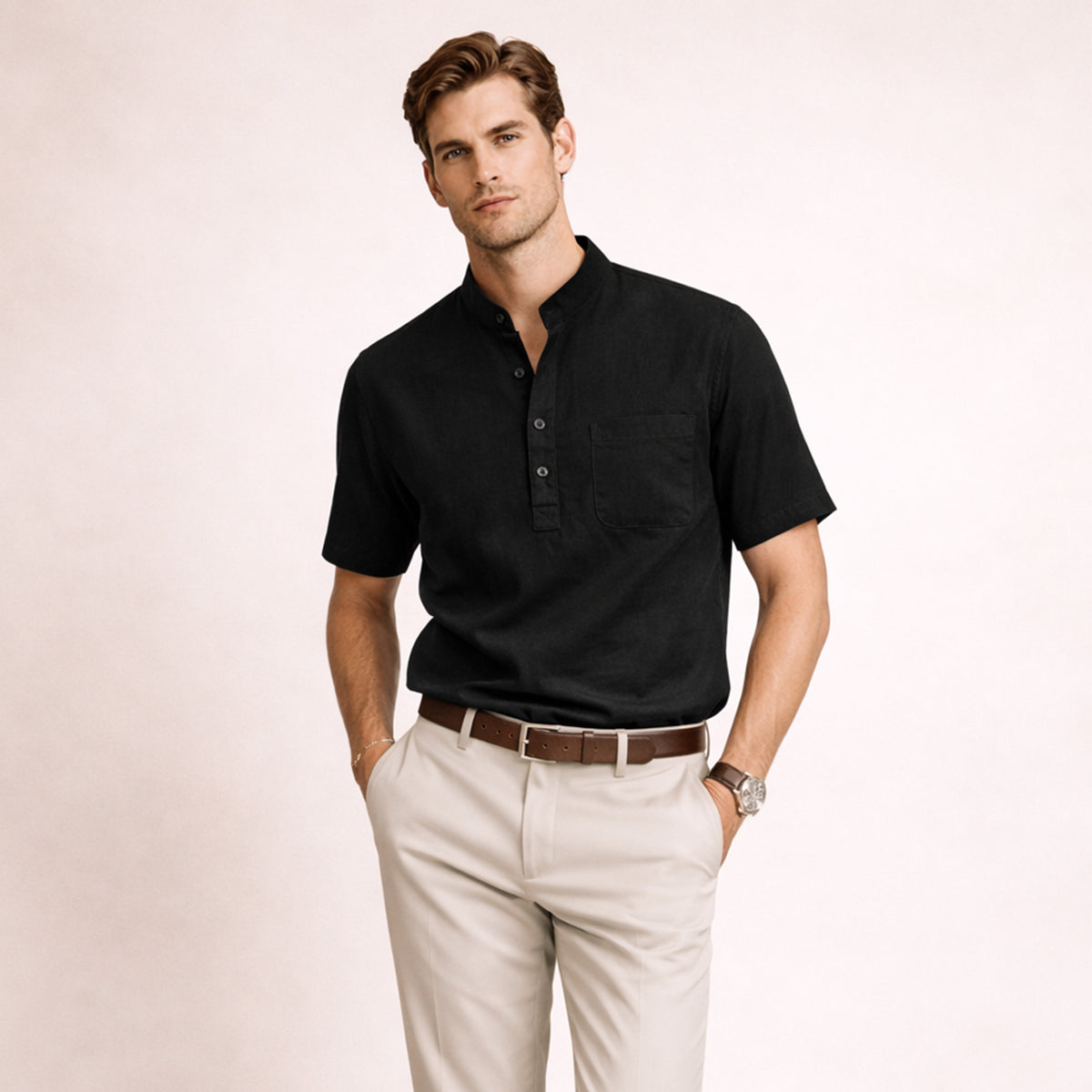 The Brookland Park Men’s Lightweight  Cotton Linen Henley T Shirt