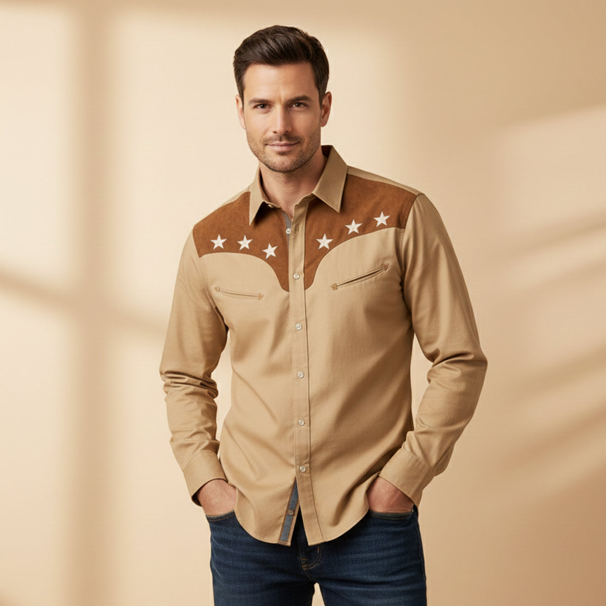 The Linfield Men’s Two Tone Patchwork Western Trendy Denim Shirt