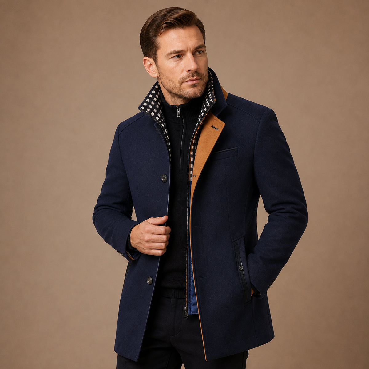 The Blenheim Men's Smart Casual Wool Trench Coat with Stand Collar