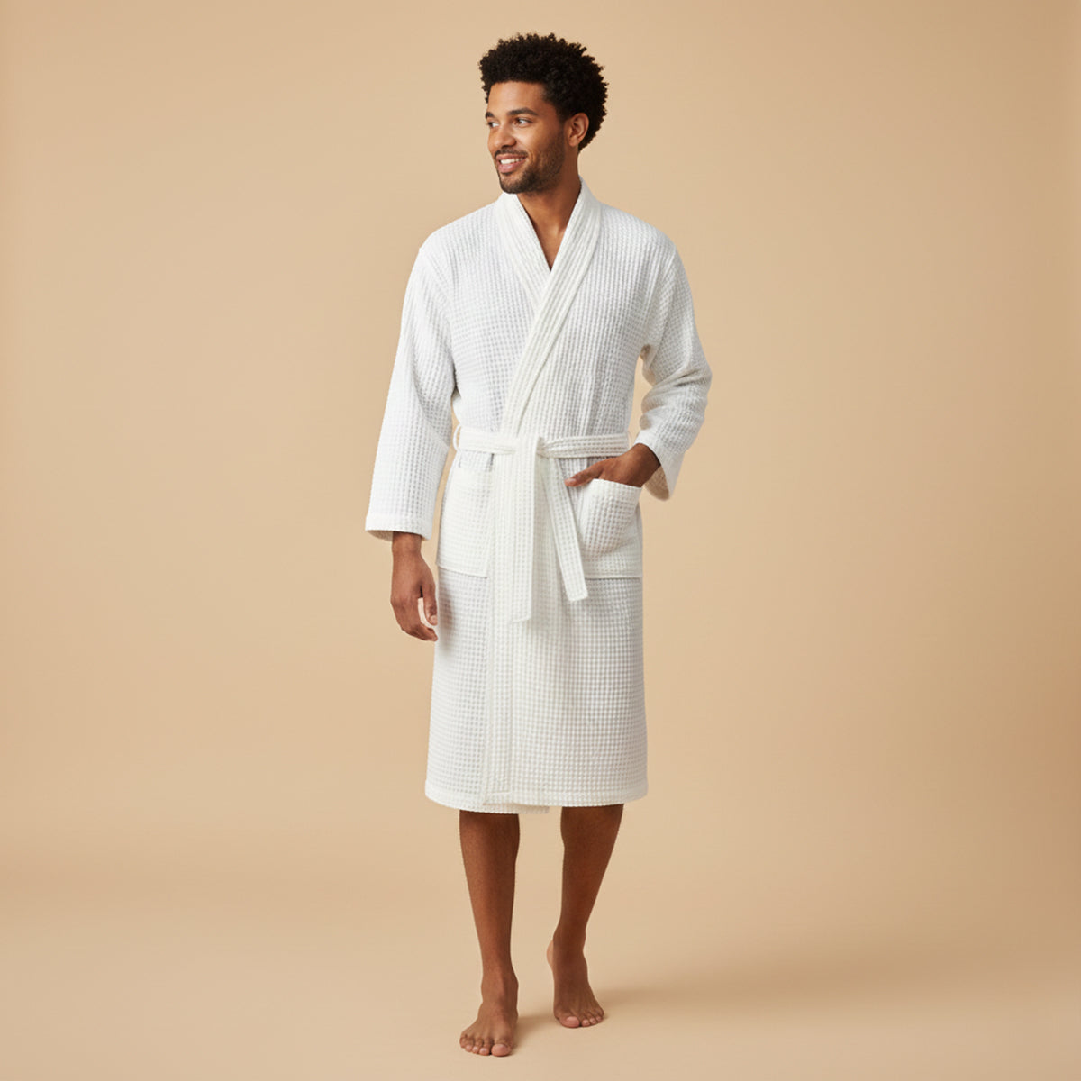 The Eastbourne Men's Cotton Waffle Lightweight Spa Bathrobe with Belt