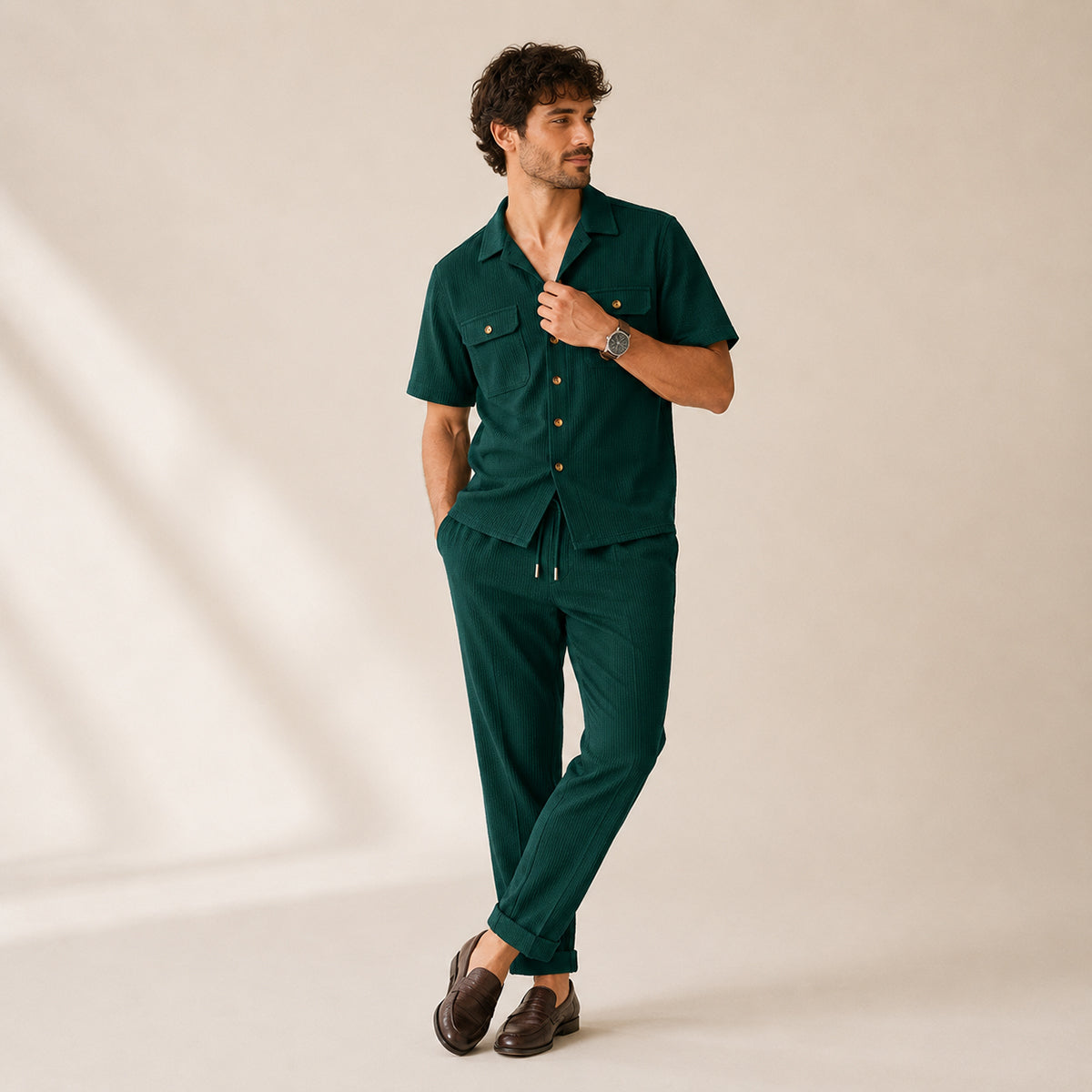 The Edgemont Men’s Casual Button Up Shirt & Pants Set