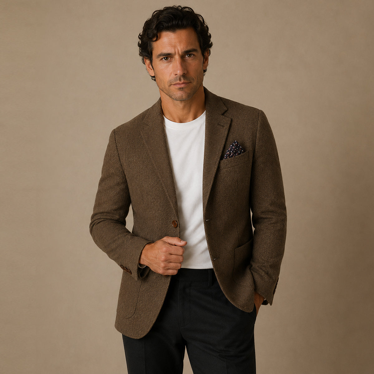 The Domaso Men’s Business Herringbone Single Breasted Wool Tweed Blazer