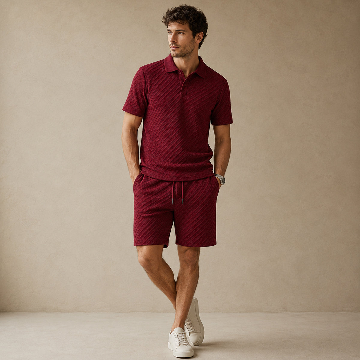 The Surrey Men’s Summer Jacquard Polo & Shorts Set | Lightweight Beach Outfit