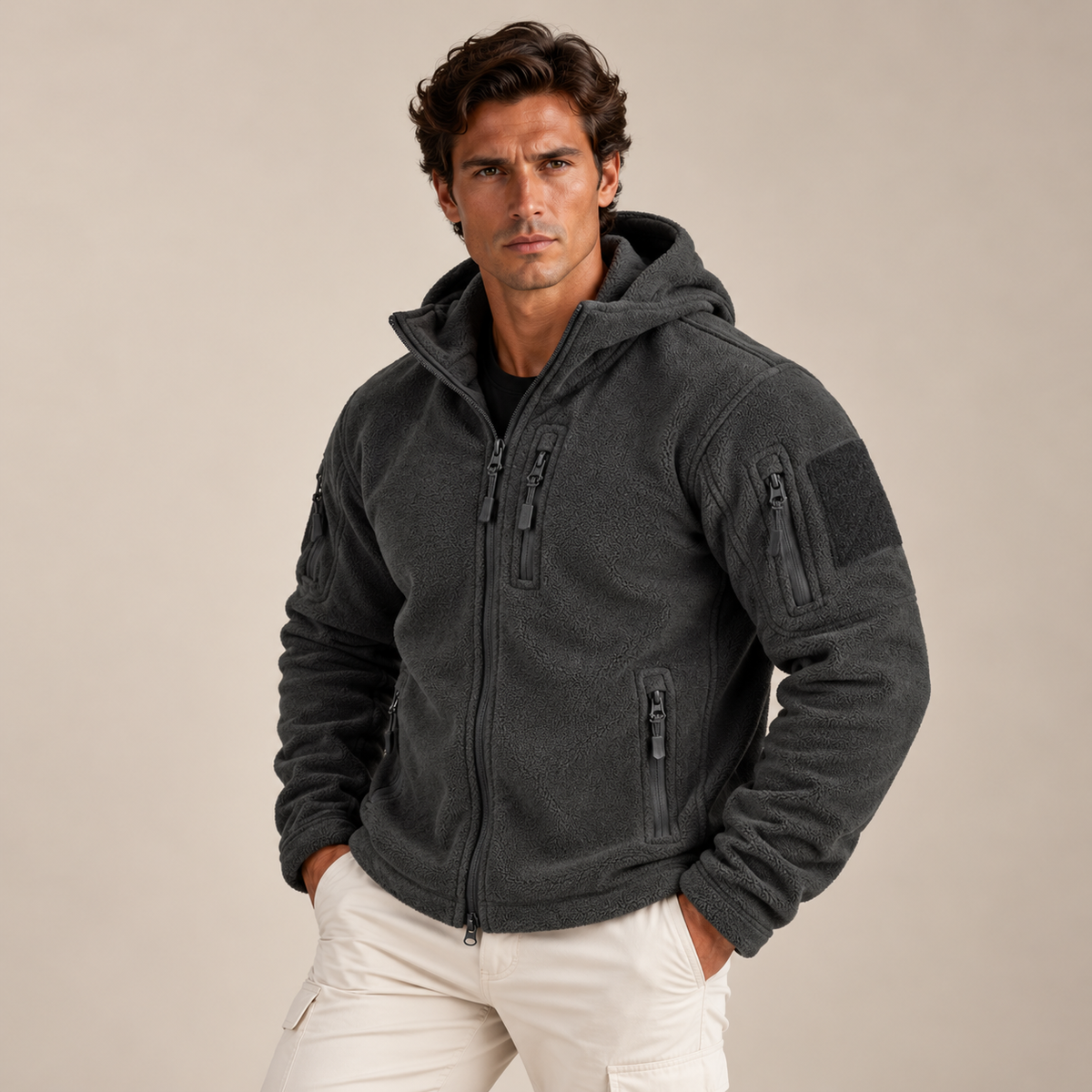 Men's Fleece Jacket Navy Hooded Tactical