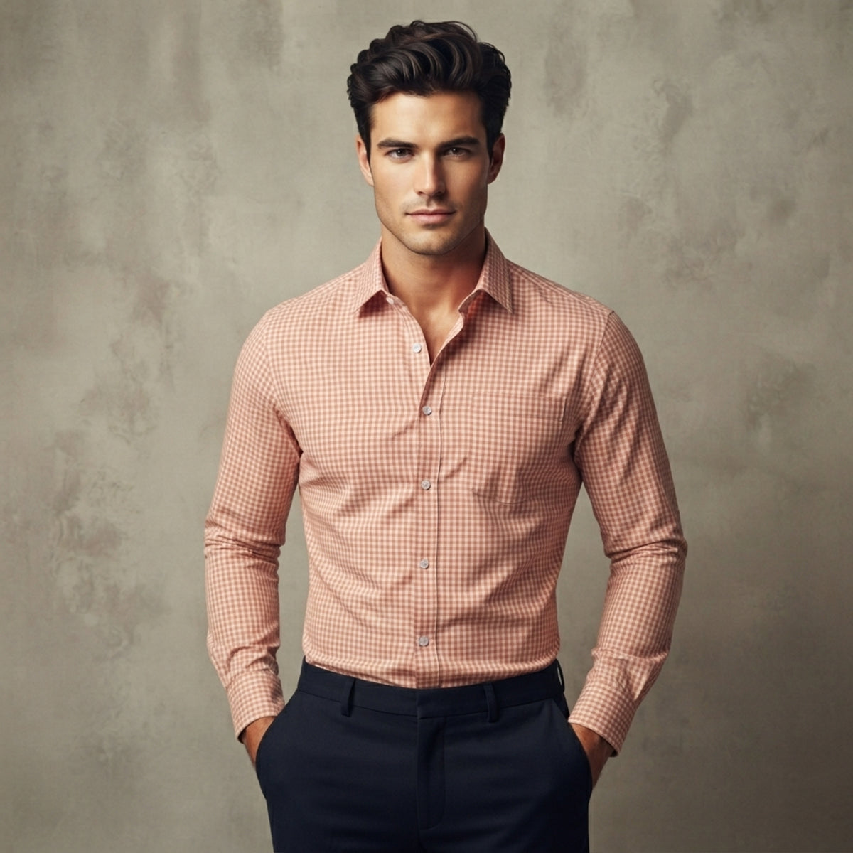 The Varenna Men’s Casual Button Down Checkered Dress Shirt
