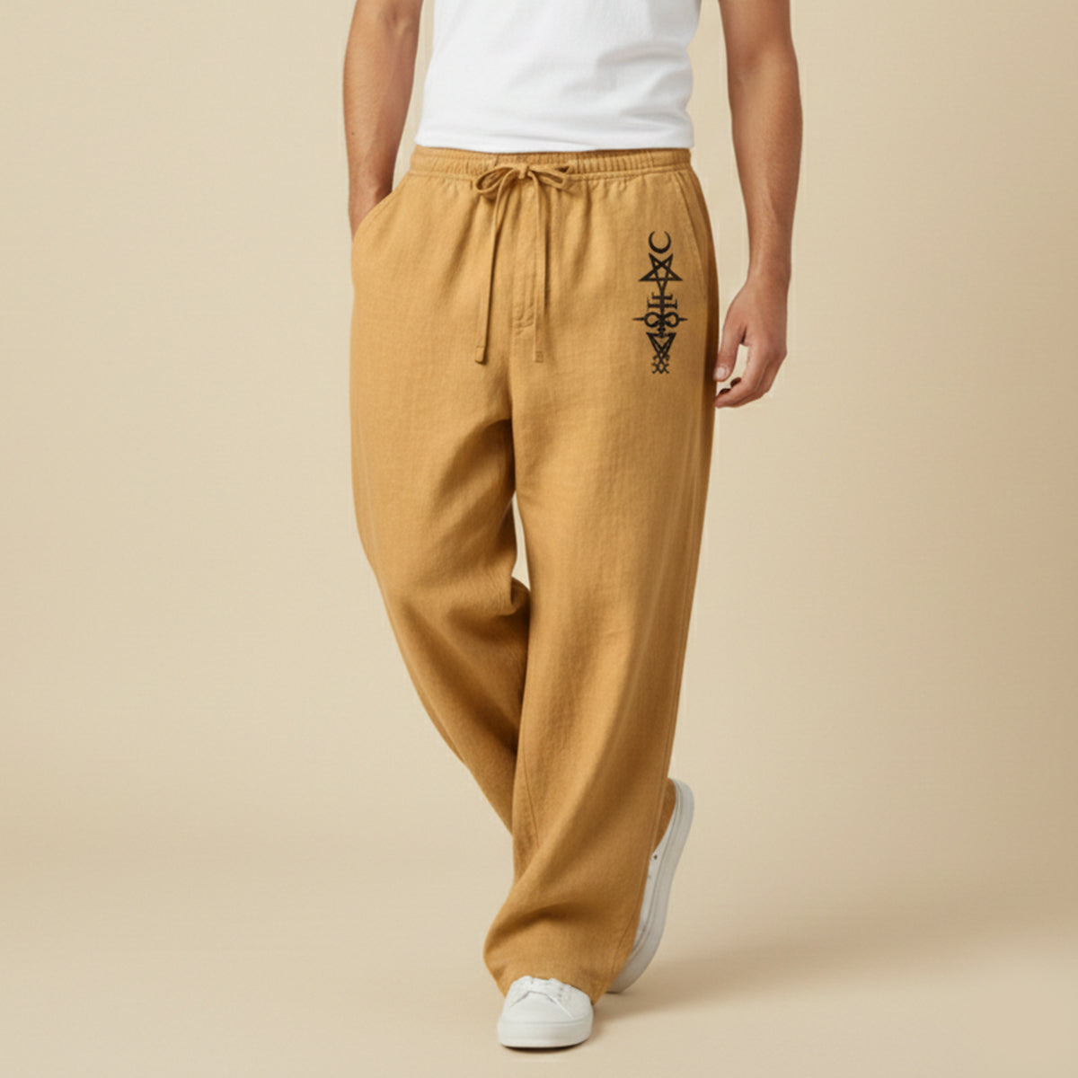 The Maplehill Men’s Casual Relaxed Fit Linen Wide Leg Drawstring Pants