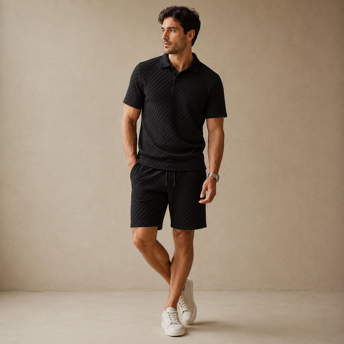 The Surrey Men’s Summer Jacquard Polo & Shorts Set | Lightweight Beach Outfit