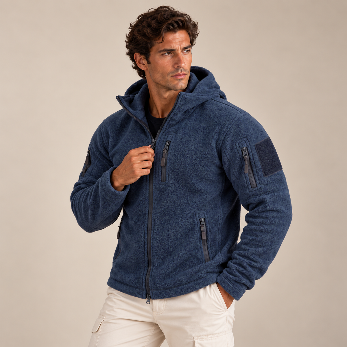 Men's Fleece Jacket Navy Hooded Tactical