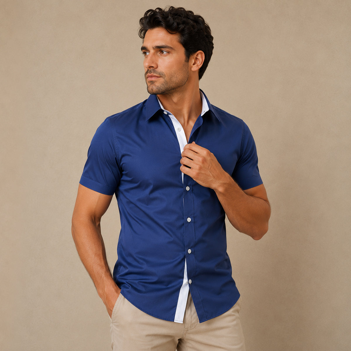 The Treviso Men’s Trendy Business Solid Button Up Shirt