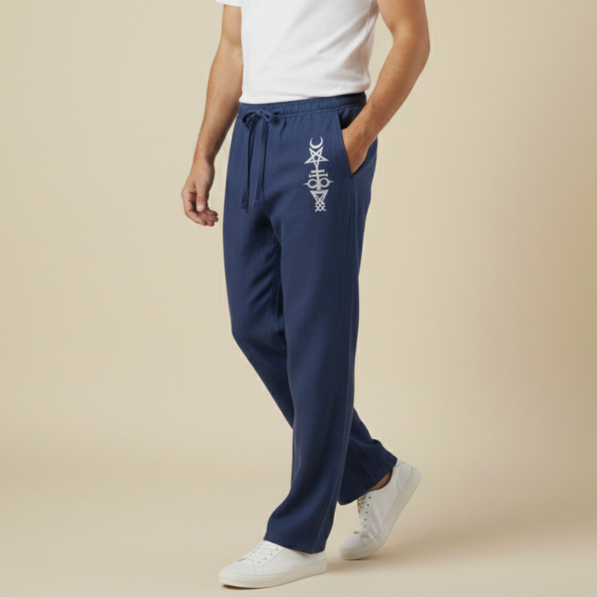 The Maplehill Men’s Casual Relaxed Fit Linen Wide Leg Drawstring Pants