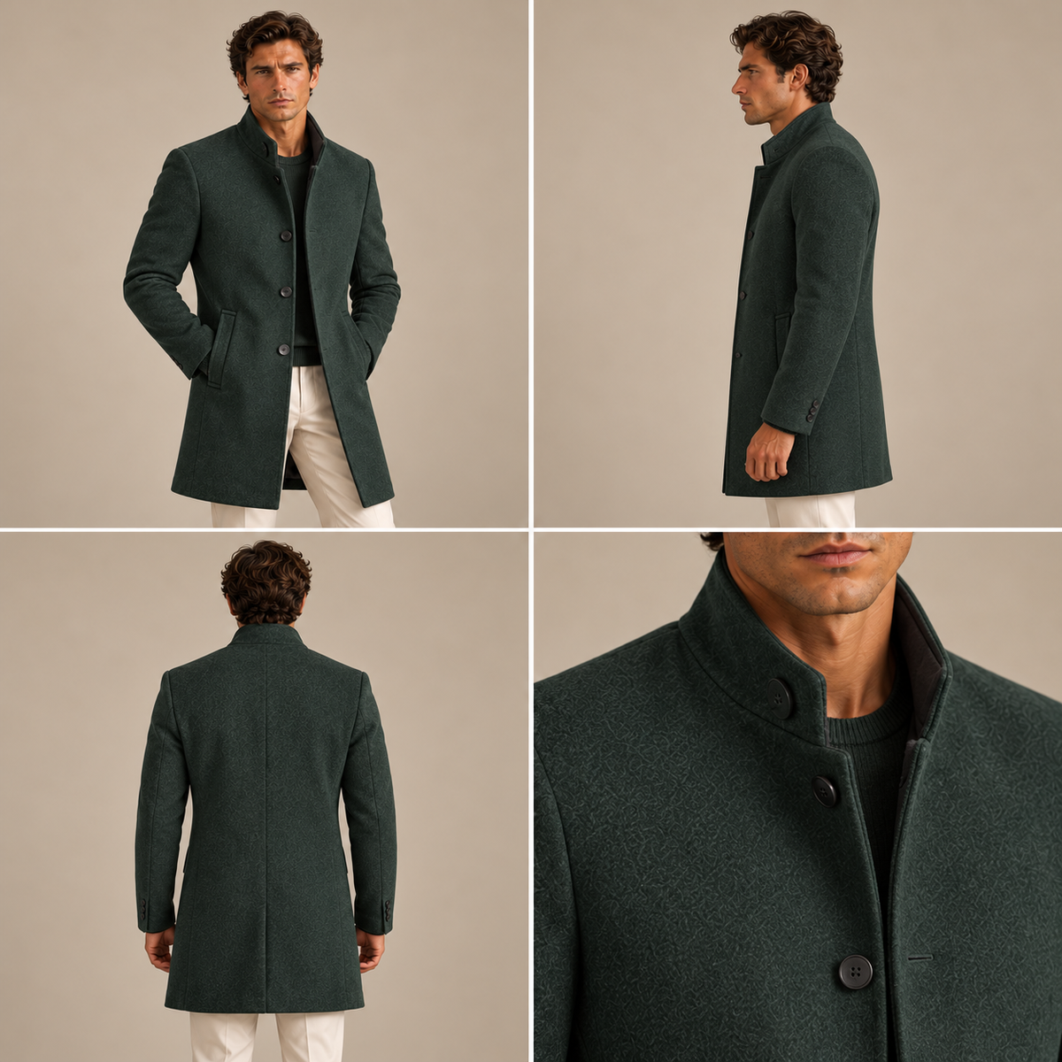 The Monarch Men’s Single Breasted Stand Collar Overcoat