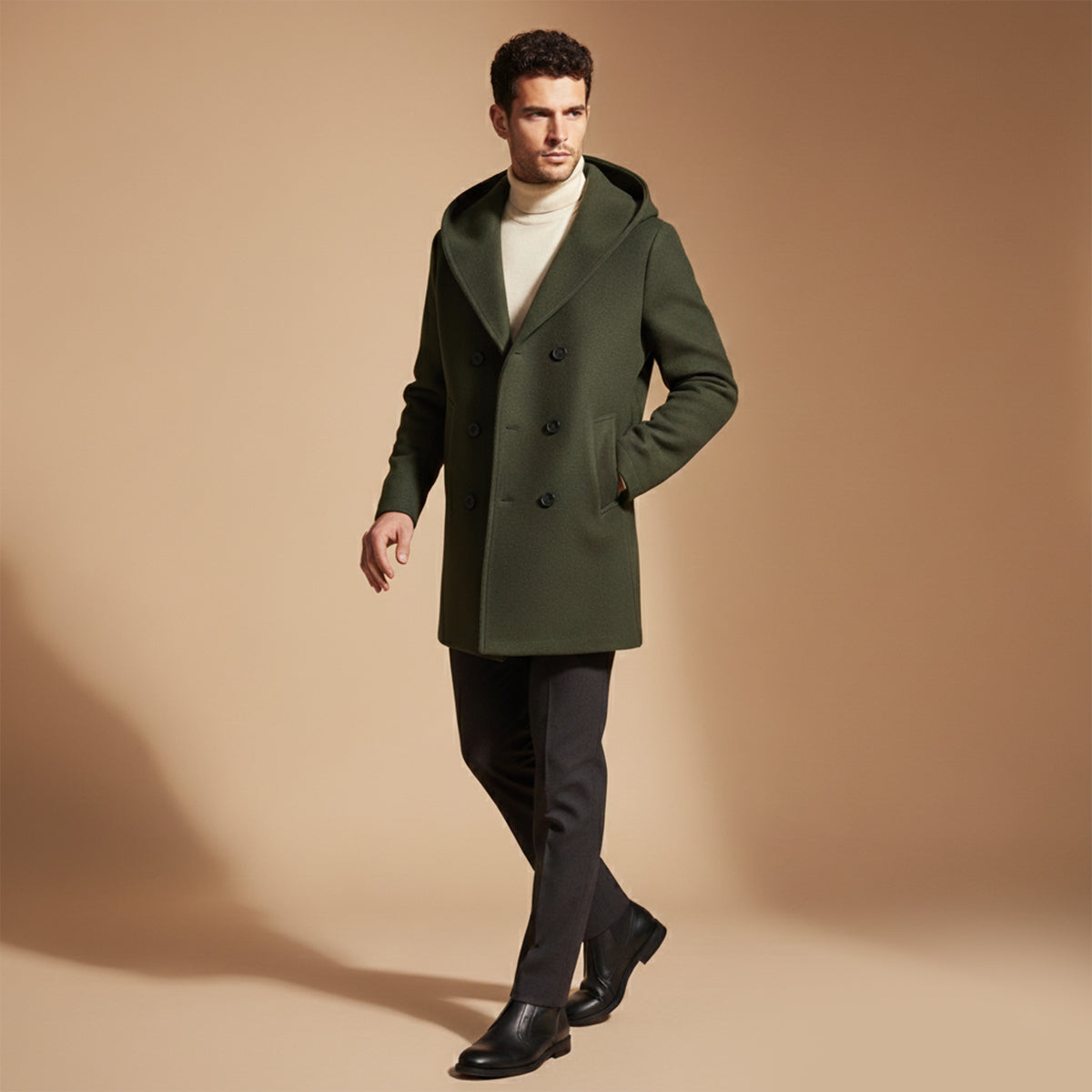 The Bonassola Men’s Double Breasted Hooded Trench Coat