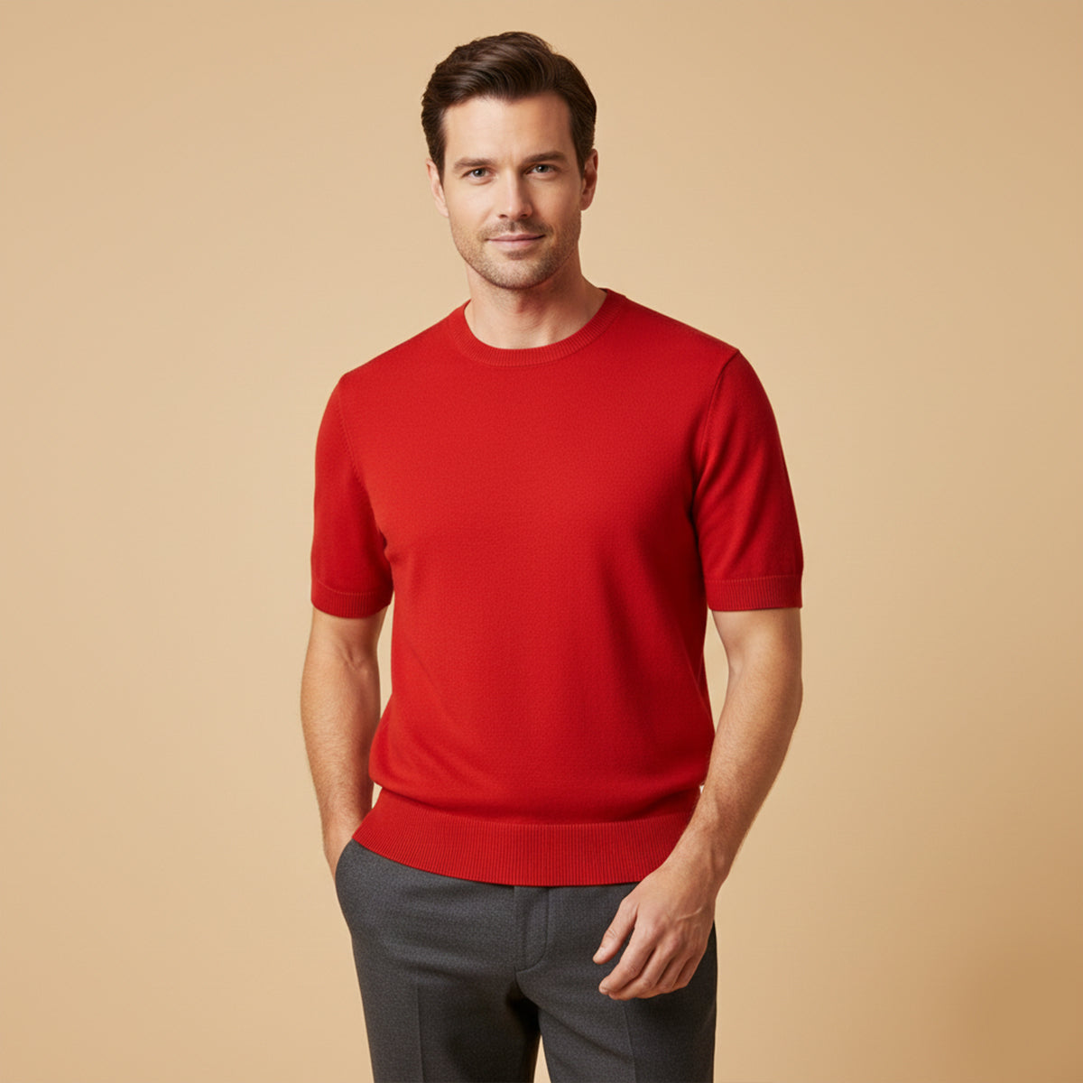 The Evoque Men’s Slim Fit Cashmere Shirt – Lightweight Short Sleeve Knit