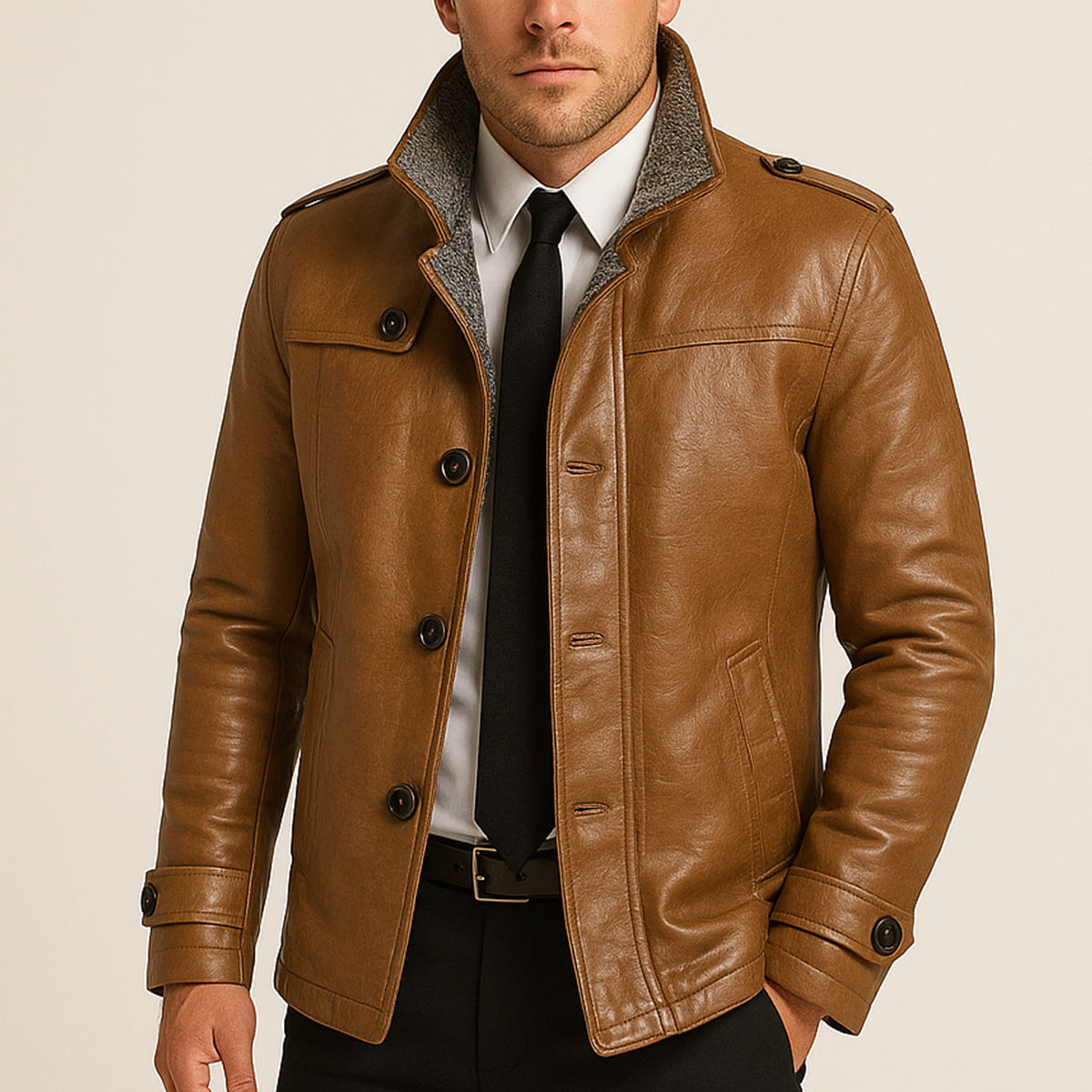 The La Spezia Men’s Leather Jacket – Warm Fleece Lined Winter Coat with Stand Collar