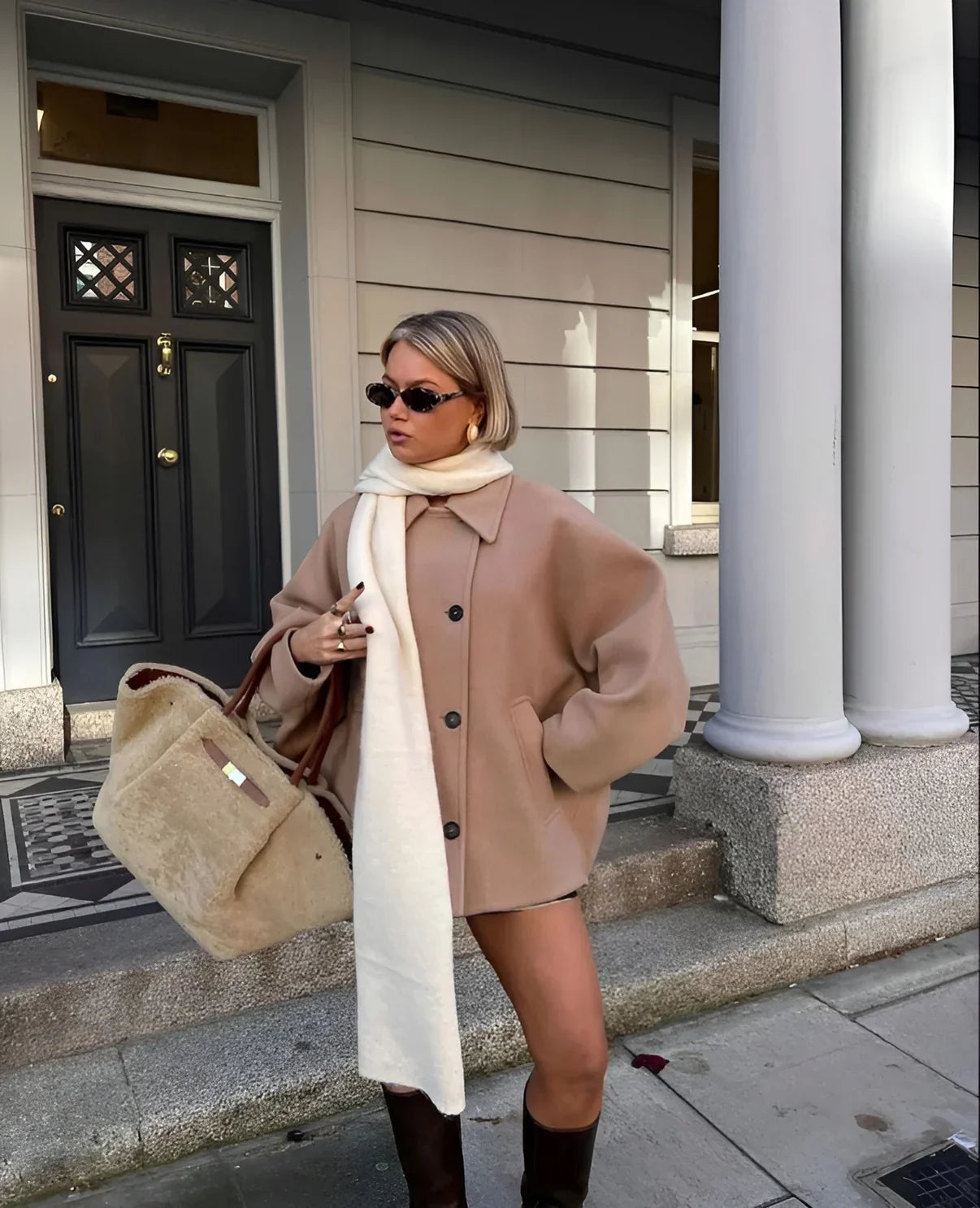 Women's Oversized Wool Blend Jacket – Casual Button Front Short Coat