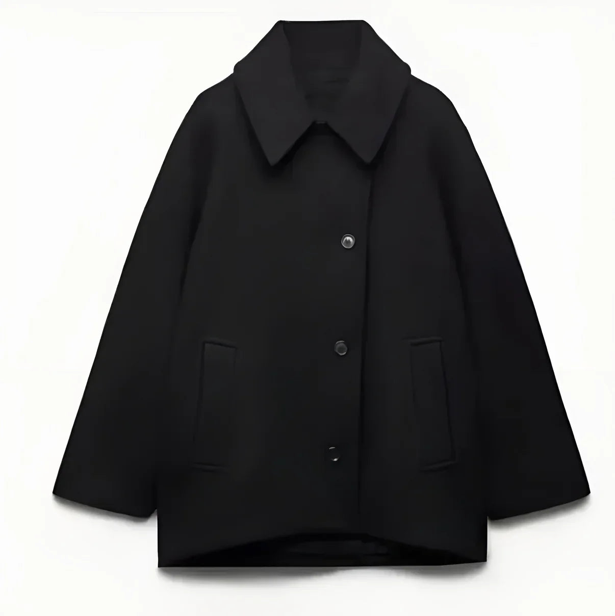 Women's Oversized Wool Blend Jacket – Casual Button Front Short Coat