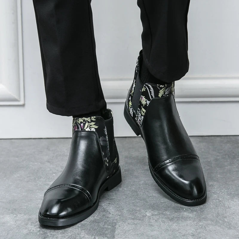 The Point Loma Men's Elastic Sides Embroidered Chelsea Boots
