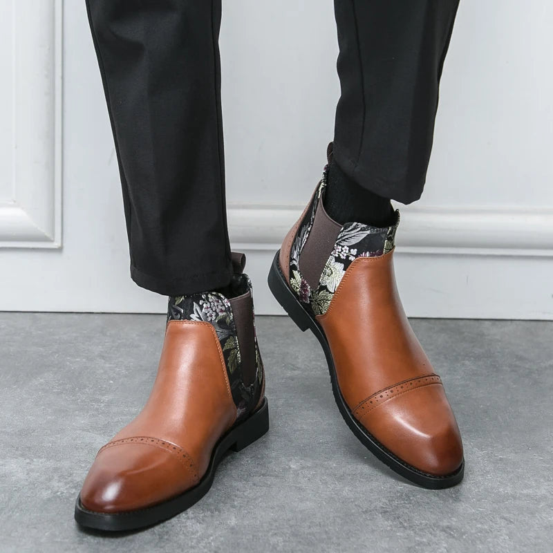 The Point Loma Men's Elastic Sides Embroidered Chelsea Boots