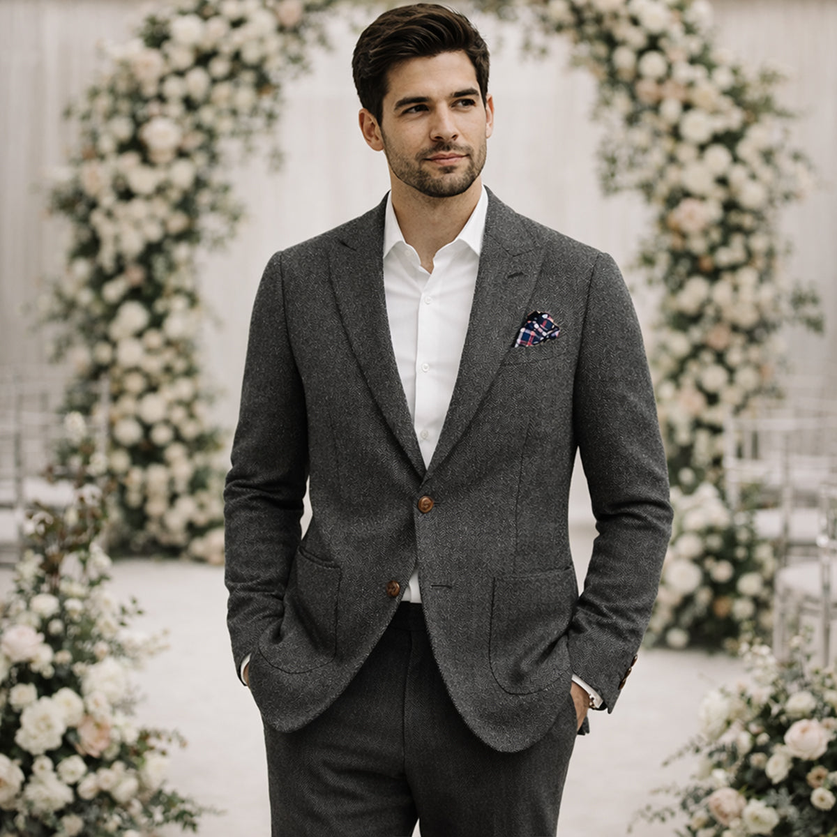 The Domaso Men’s Business Herringbone Single Breasted Wool Tweed Blazer - Wedding Guest