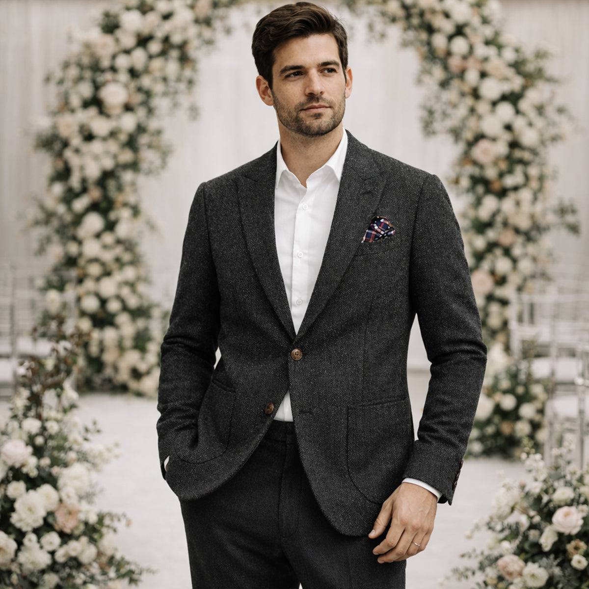 The Domaso Men’s Business Herringbone Single Breasted Wool Tweed Blazer - Wedding Guest