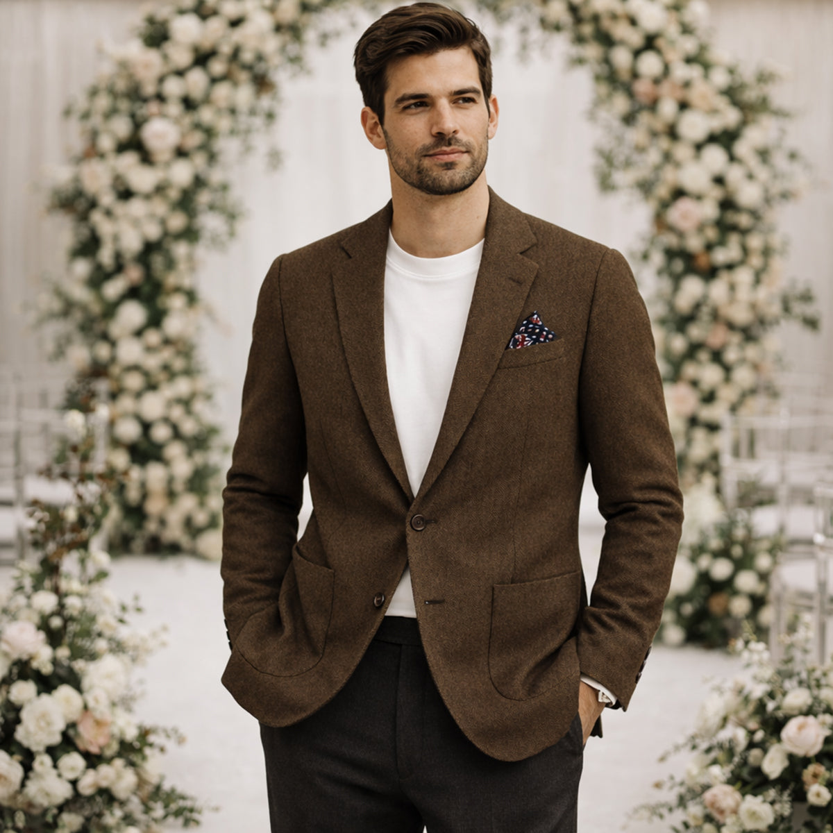 The Domaso Men’s Business Herringbone Single Breasted Wool Tweed Blazer - Wedding Guest